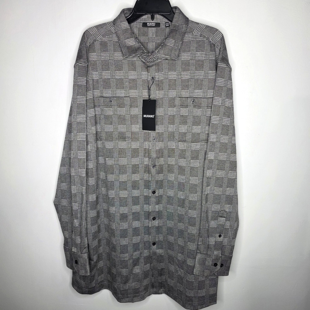Murano Shirt Mens 3XB Plaid Black Long Sleeve Button Down Liquid Luxury